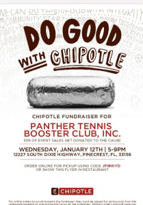 Chipotle Panther Tennis Booster Club Fundraiser @ Chipotle | Pinecrest | Florida | United States